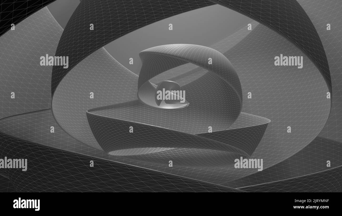 Gerendert einfach-3D Szene von modifizierten Spiral-Objekt als die Verkörperung von prächtig-architektonischen Design in Graustufen Stockfoto
