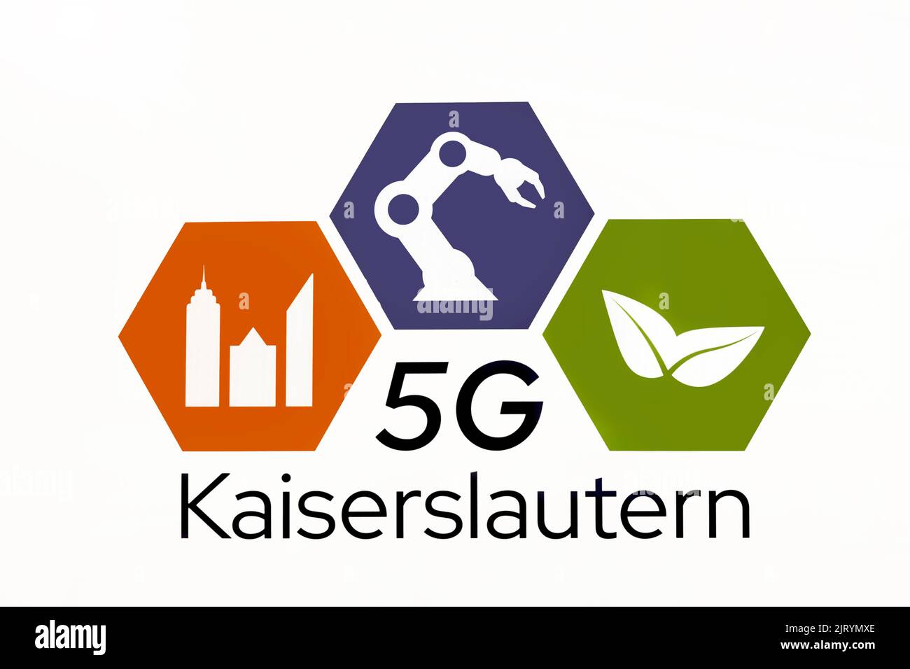 Zeichen und Logos von 5G Kaiserslautern, Technik für Mensch und Umwelt Stockfoto