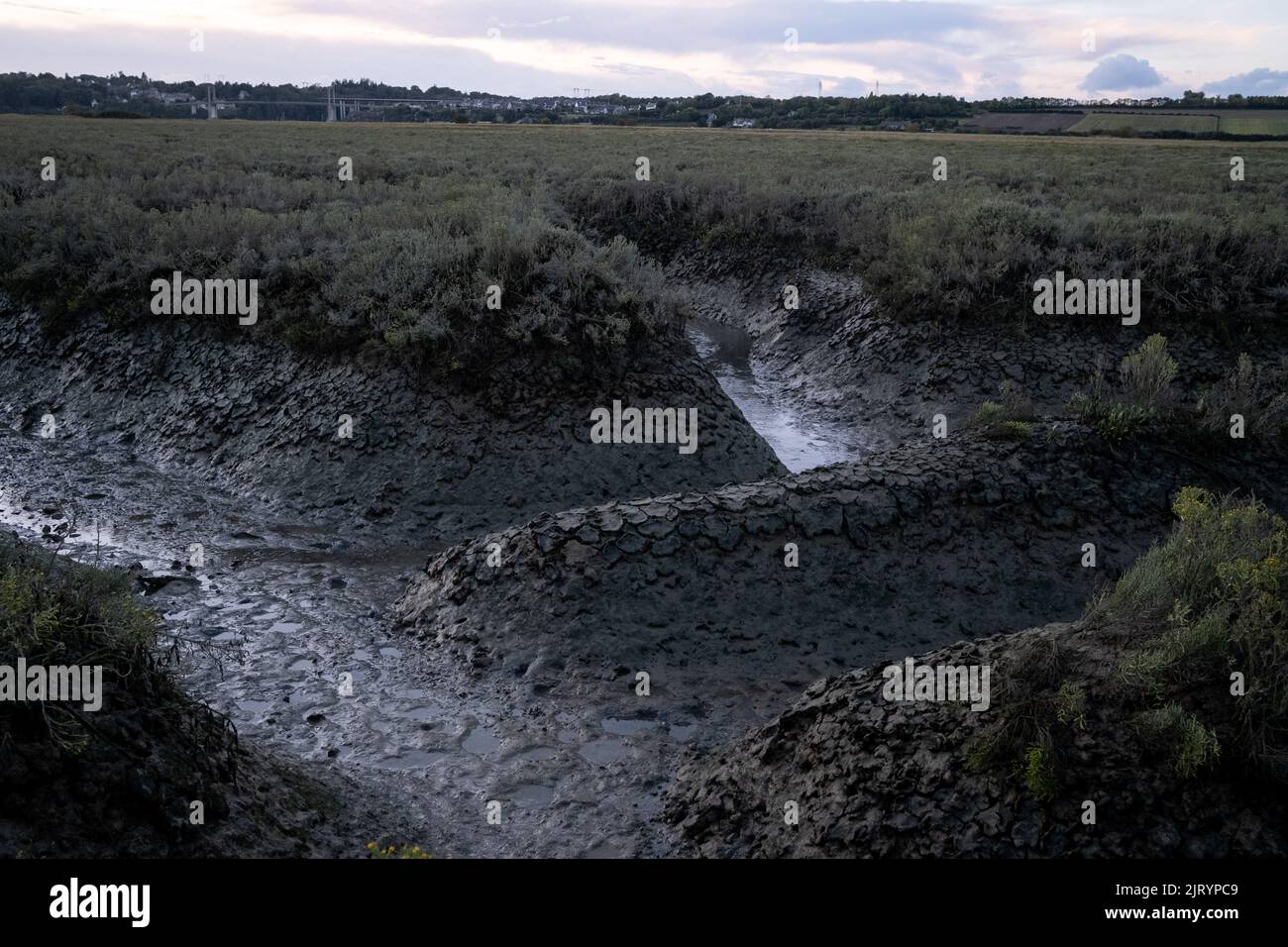 Frankreich, Bretagne, Pleudihen-sur-Rance, die 2020-09-24. Langfristiger Bericht über die Fragen des Flusses Rance in der Bretagne und insbesondere zu dieser Frage Stockfoto