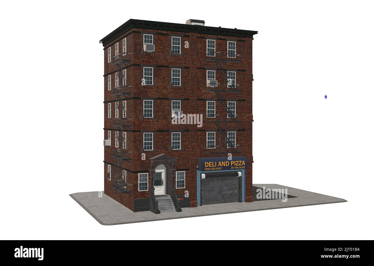 Eine 3D gerendert eines Pizza-Shops am Straßenrand auf weißem Hintergrund Stockfoto