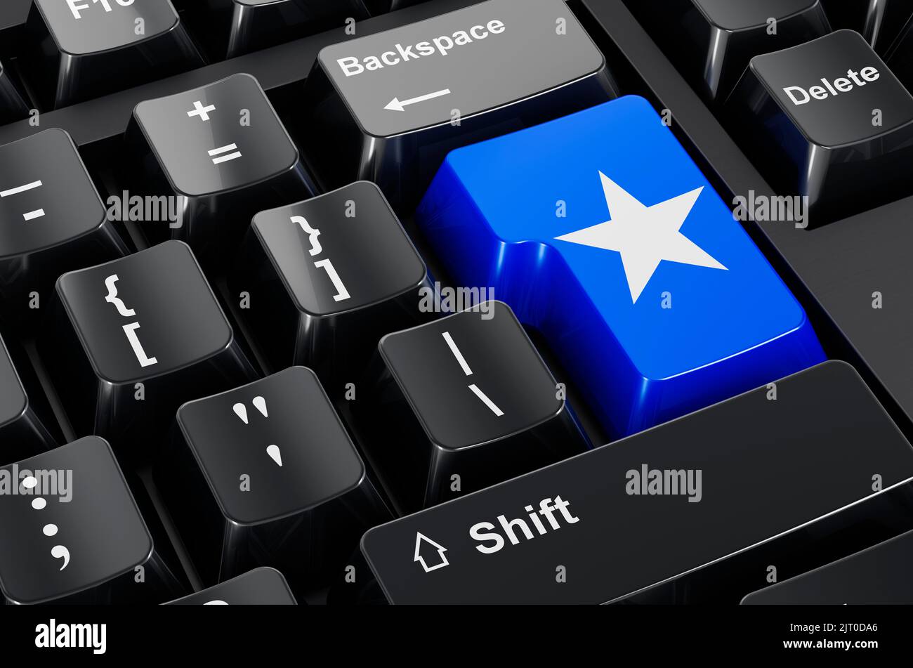Somalische Flagge auf Computertastatur gemalt. Online-Geschäft, Bildung in Somalia Konzept. 3D Rendern Stockfoto