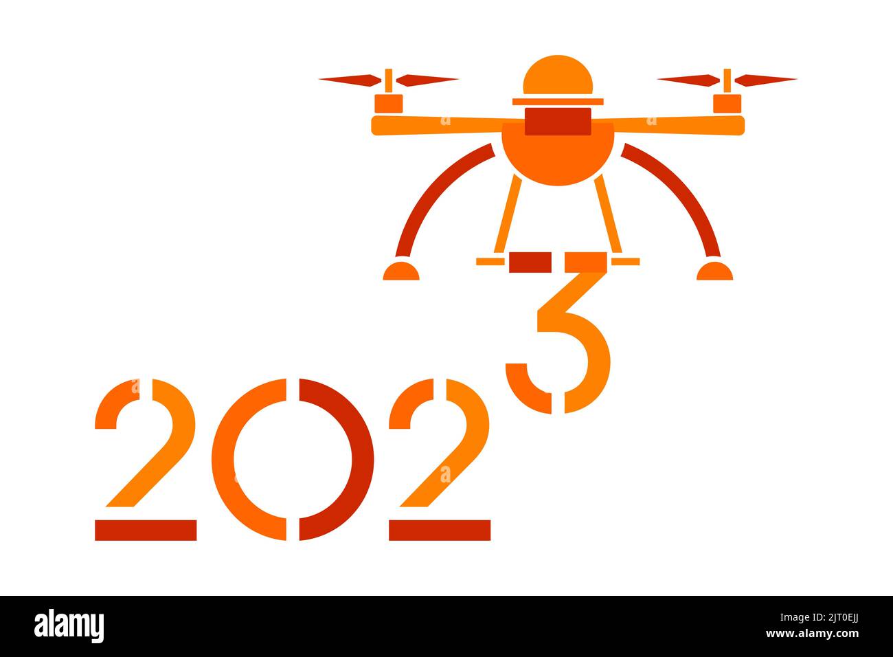 Frohes neues Jahr 2023 Vektor-Illustration. Luftdrohne trägt Zahlen für 2023. Festlicher Hintergrund. Remote-Gerät. Quadcopter Stock Vektor