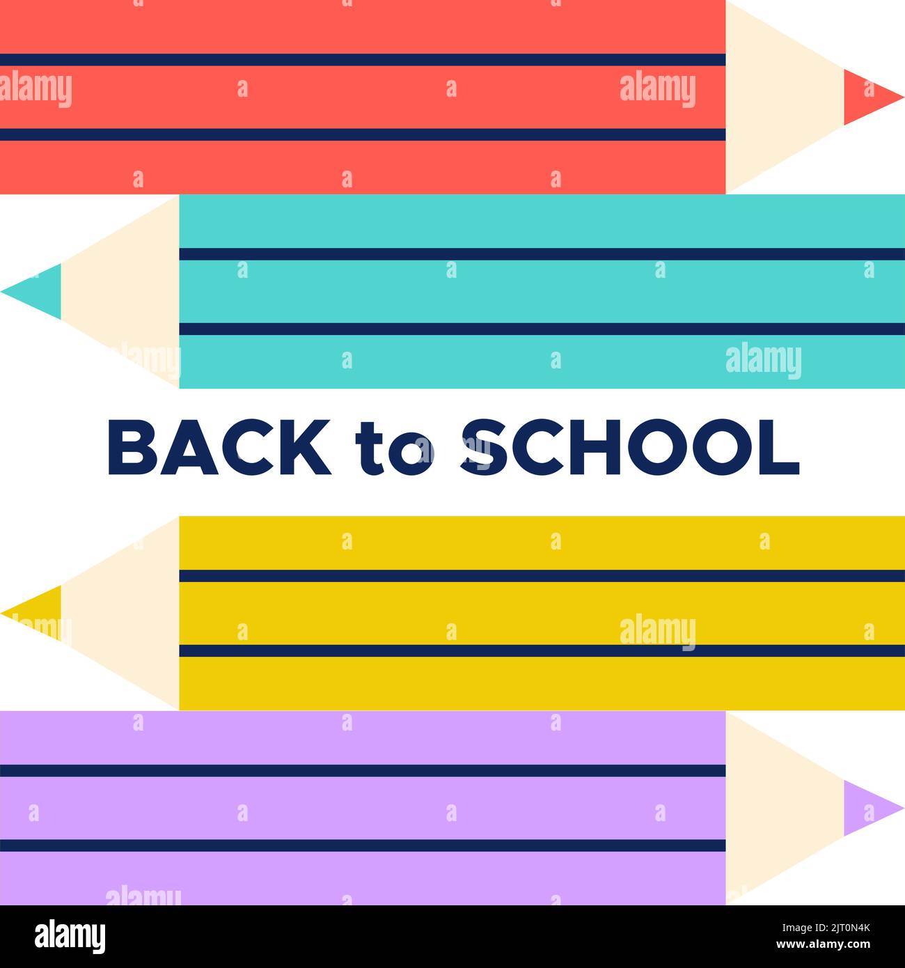 Zurück zur Schule quadratisches Banner. Bunte Holzstifte Hintergrund. Konzept der Bildung. Vektorgrafik, flaches Design Stock Vektor