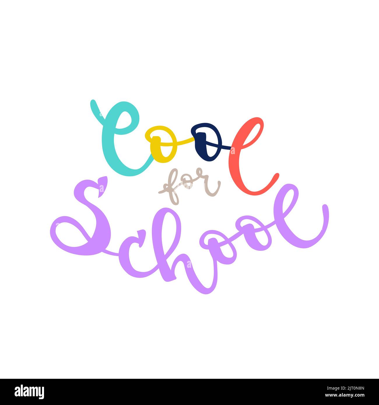 Cool für Schulschriften. Zurück zur Schule quadratisches Banner. Farbenfroher, handgezeichneter Text. Konzept der Bildung. Vektorgrafik, flaches Design Stock Vektor