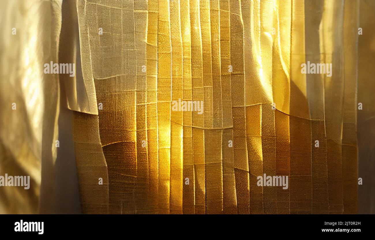 Das Hintergrundbild des eleganten goldenen Stoffes überschneidet sich wunderschön, digitale Kunst Stockfoto