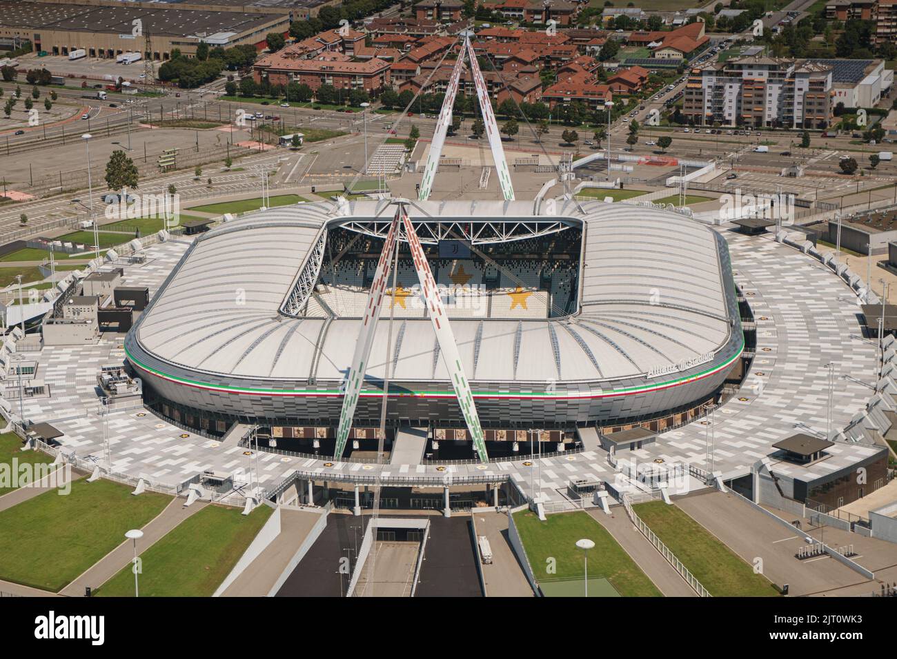Luftaufnahme des Juventus Allianz Stadions. Turin, Italien Stockfoto