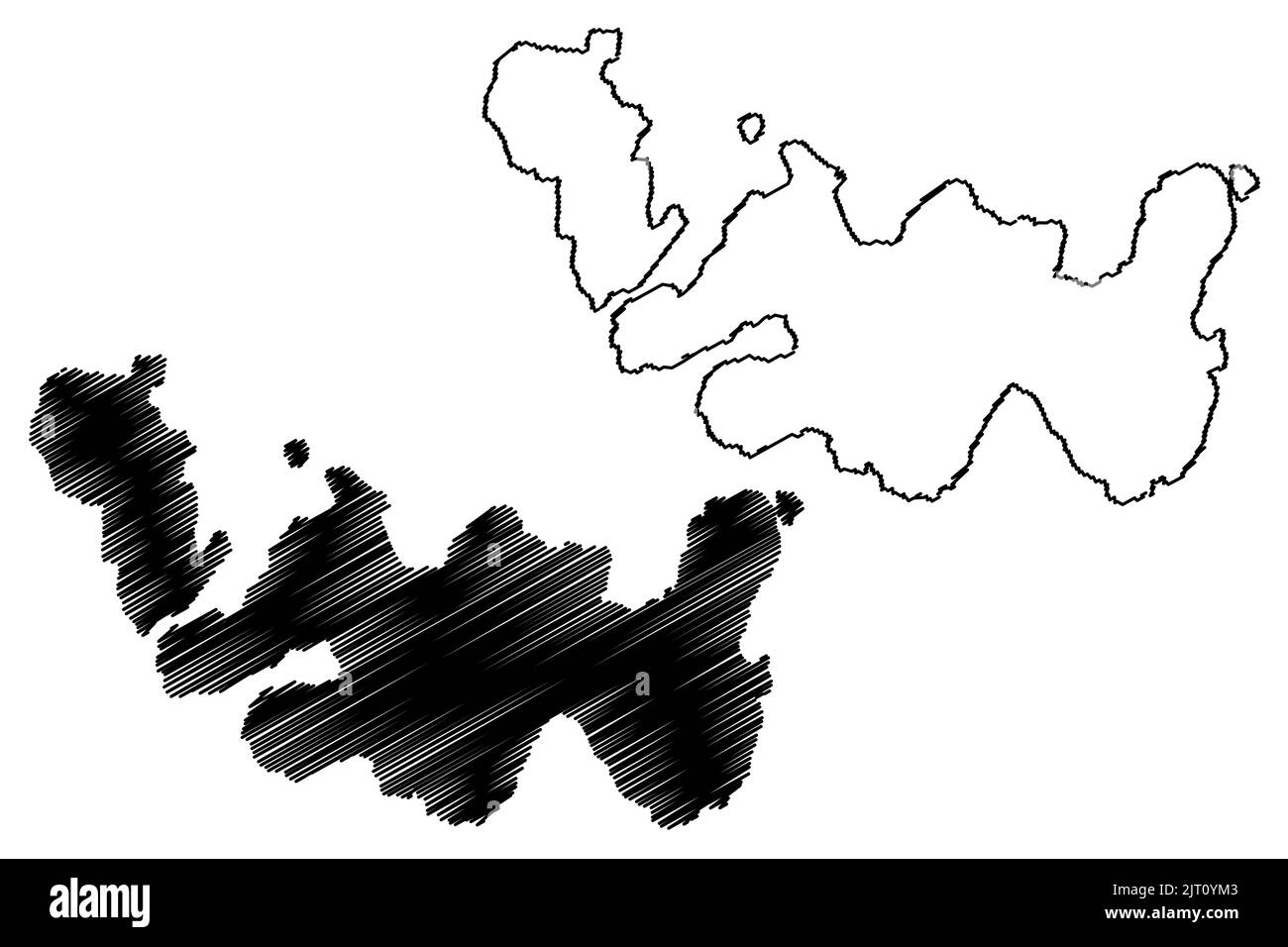 Papa und West Head of Papa Island (Vereinigtes Königreich Großbritannien und Nordirland, Schottland, Shetland-Inseln) Kartenvektordarstellung, kritzelte Stock Vektor