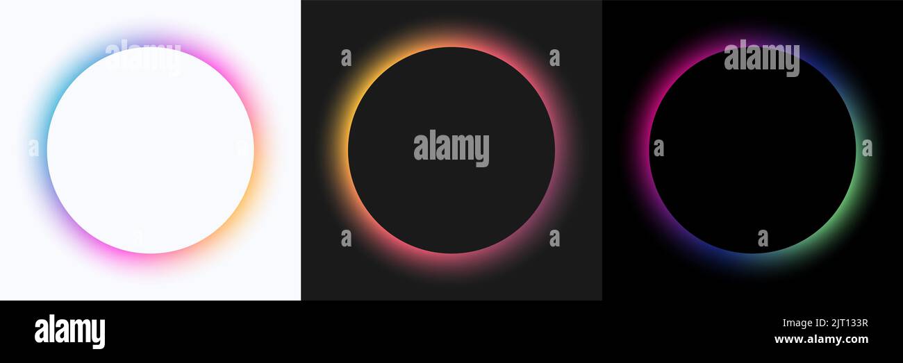 Set von 3D leuchtenden Neonfarben Kreise Rahmen isoliert Hintergrund. Vektorgrafik Stock Vektor