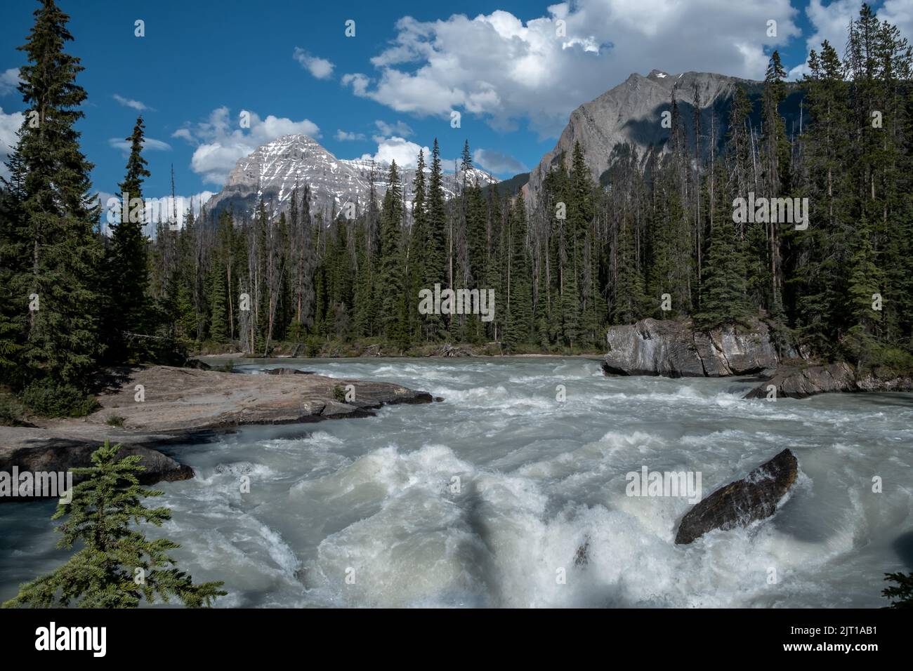 Wunderschöne Landschaft mit starkem Fluss und Bergen in Kanada Stockfoto