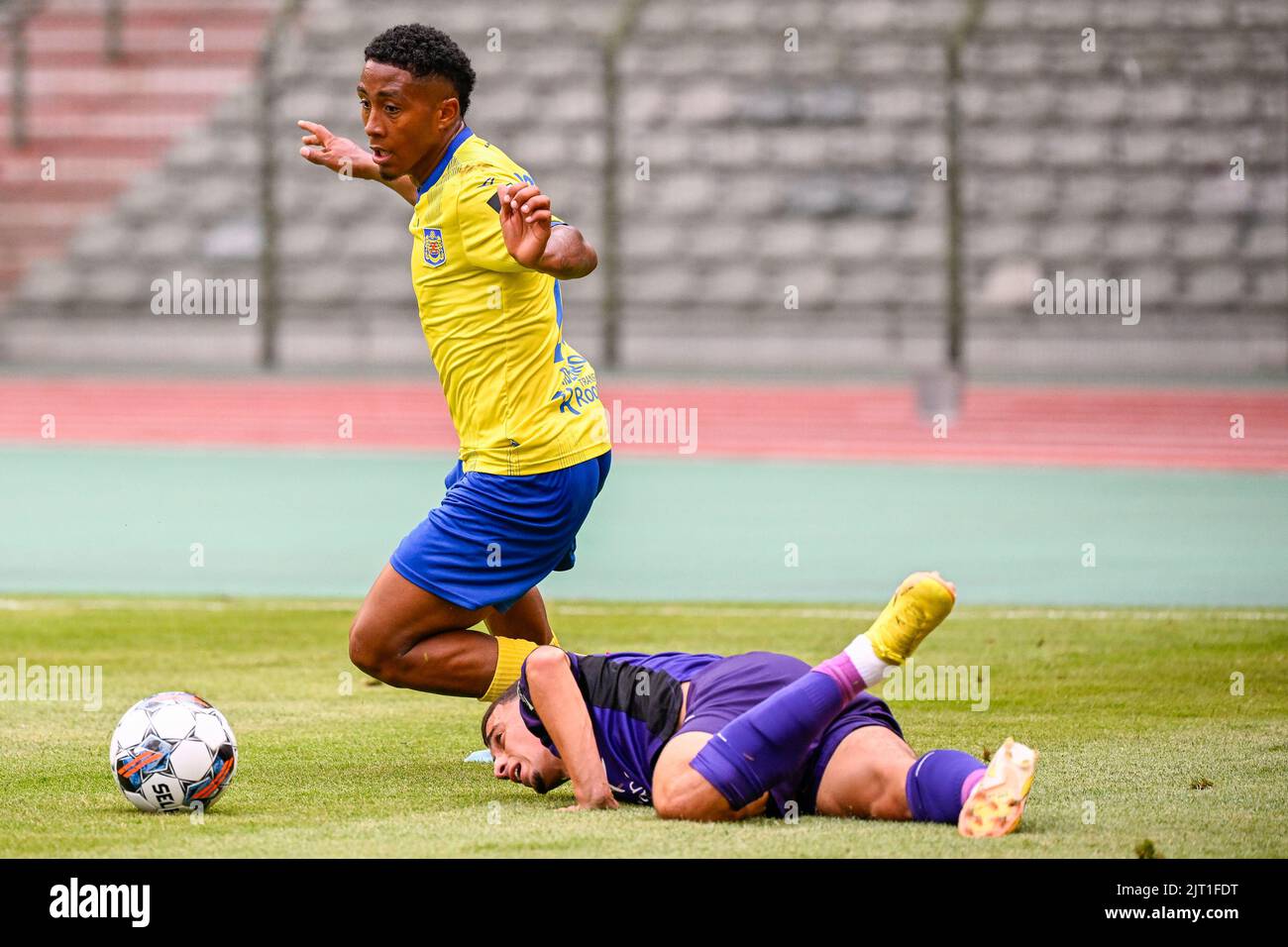 RSCA Futures' Mohamed Bouchouari and Beveren's Kevin Hoggas fight for the  ball during a soccer match, Stock Photo, Picture And Rights Managed  Image. Pic. VPM-41254264