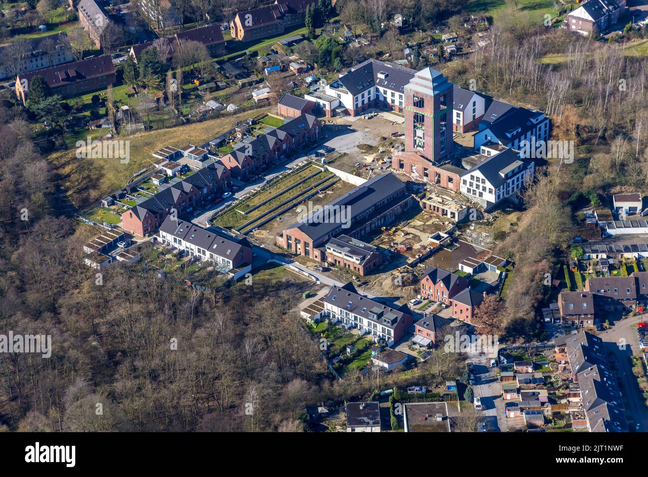 Luftaufnahme, Baustelle und Neubau, Schacht IV, Klosterhardt, Oberhausen, Ruhrgebiet, Nordrhein-Westfalen, Deutschland, Demo Stockfoto