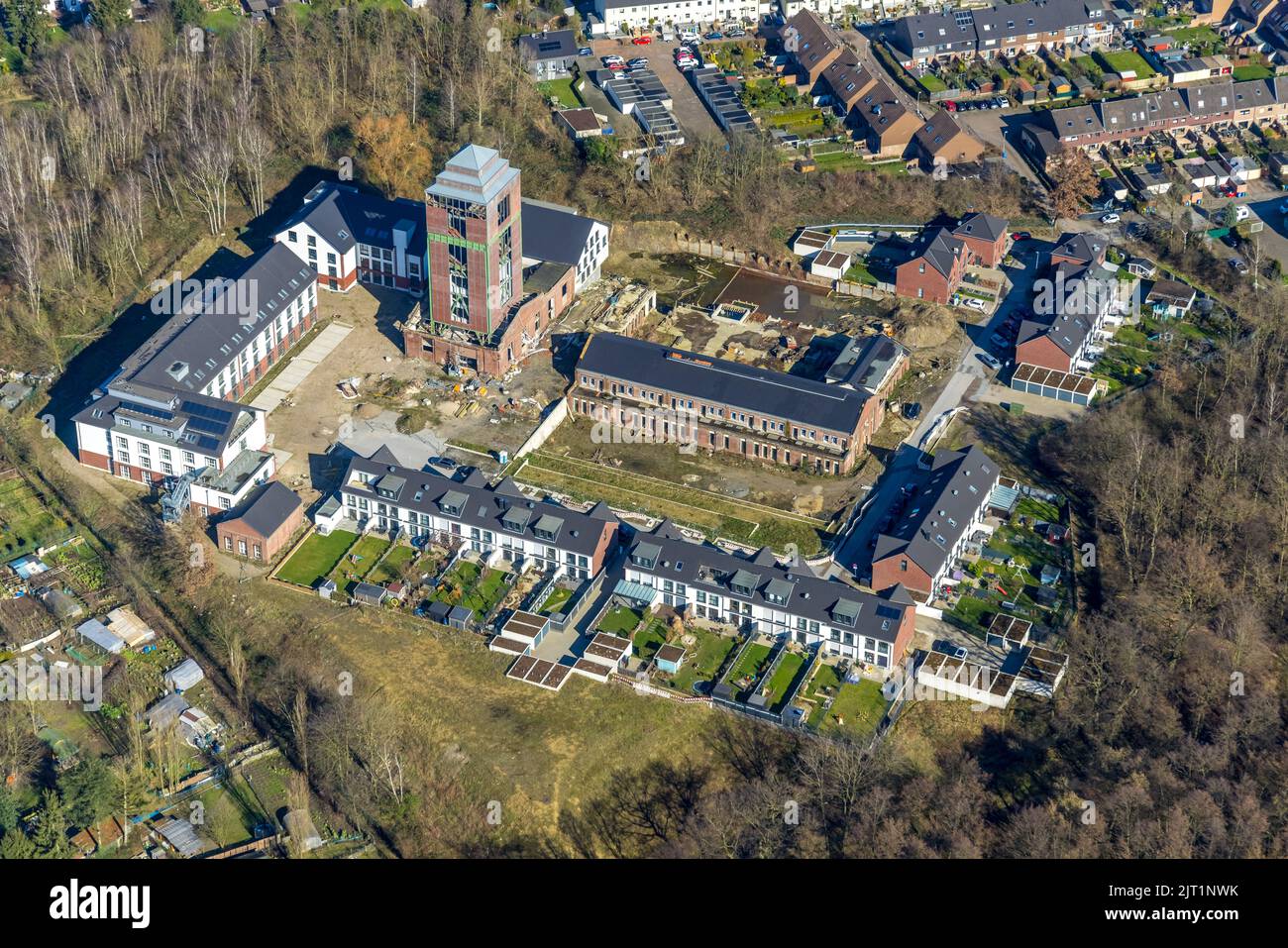 Luftaufnahme, Baustelle und Neubau, Schacht IV, Klosterhardt, Oberhausen, Ruhrgebiet, Nordrhein-Westfalen, Deutschland, Abriss Stockfoto