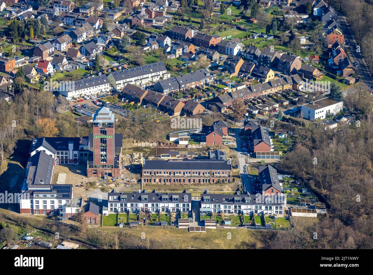 Luftaufnahme, Baustelle und Neubau, Schacht IV, Klosterhardt, Oberhausen, Ruhrgebiet, Nordrhein-Westfalen, Deutschland, Abriss Stockfoto