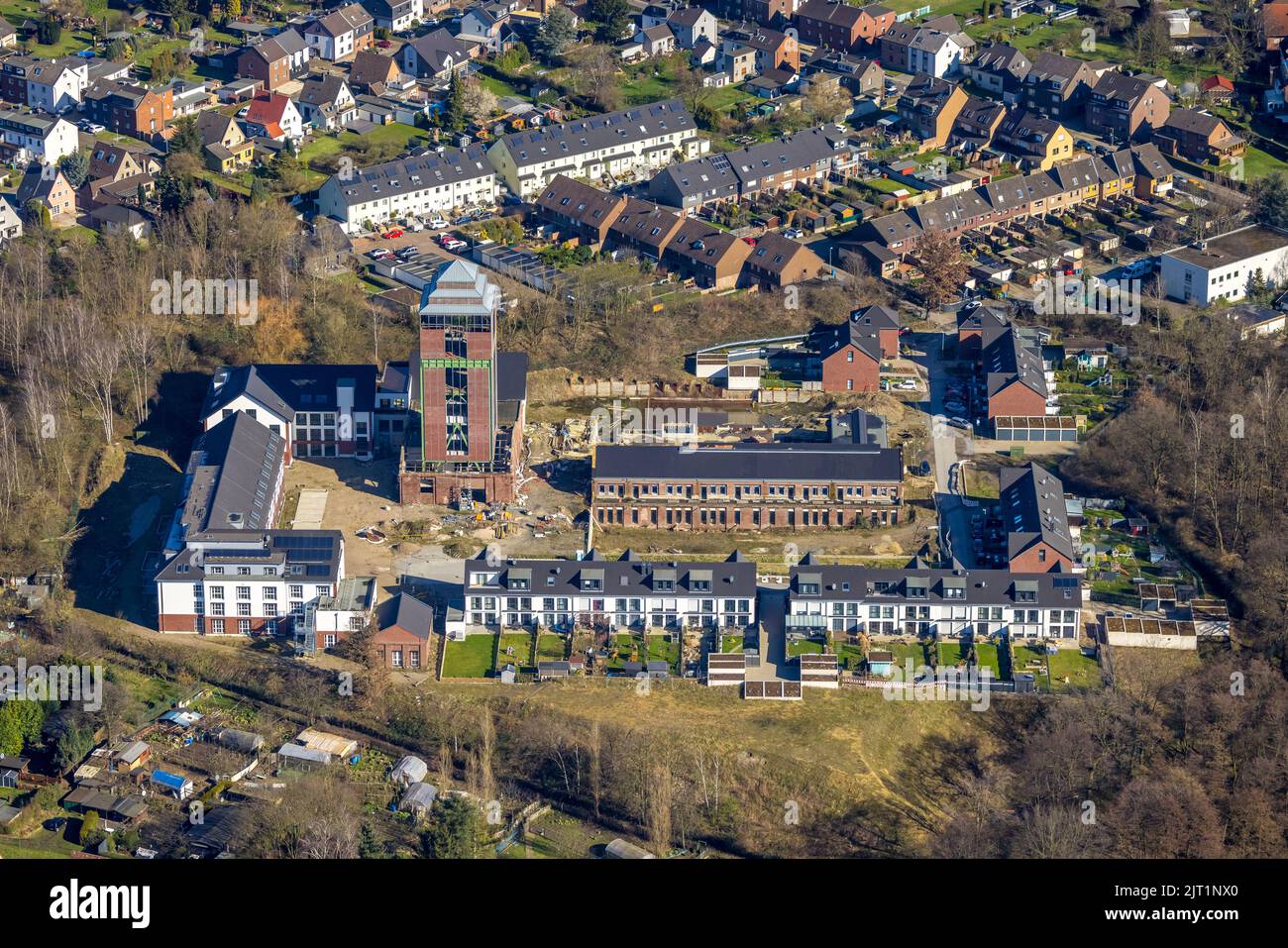 Luftaufnahme, Baustelle und Neubau, Schacht IV, Klosterhardt, Oberhausen, Ruhrgebiet, Nordrhein-Westfalen, Deutschland, Abriss Stockfoto