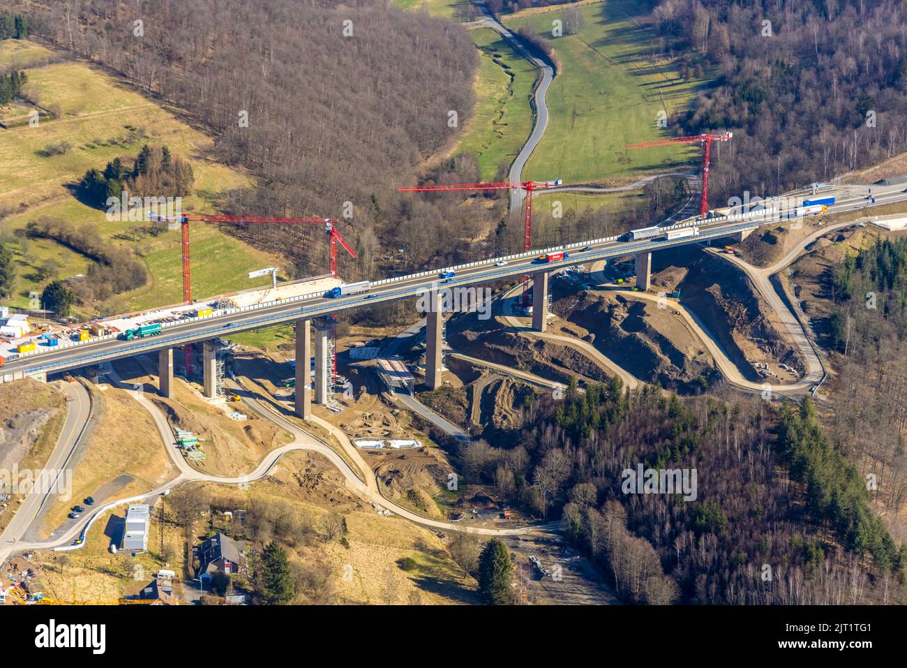 Autobahnbrücke Eisern der Autobahn A45 Sauerlandlinie, Baustelle und Ersatz, Eisern, Siegen, Sauerland, Nordrhein-Westfalen, Stockfoto