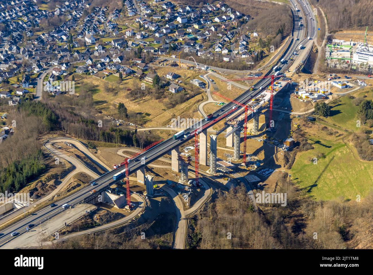 Autobahnbrücke Eisern der Autobahn A45 Sauerlandlinie, Baustelle und Ersatz, Eisern, Siegen, Sauerland, Nordrhein-Westfalen, Stockfoto