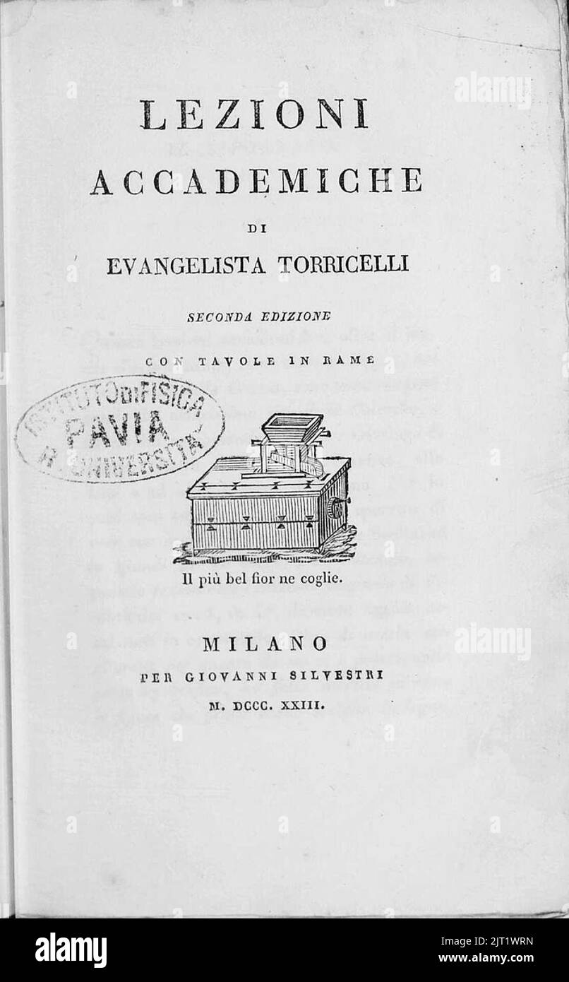 Torricelli, Evangelista – Lezioni accademiche, 1823 – BEIC 6578120. Stockfoto