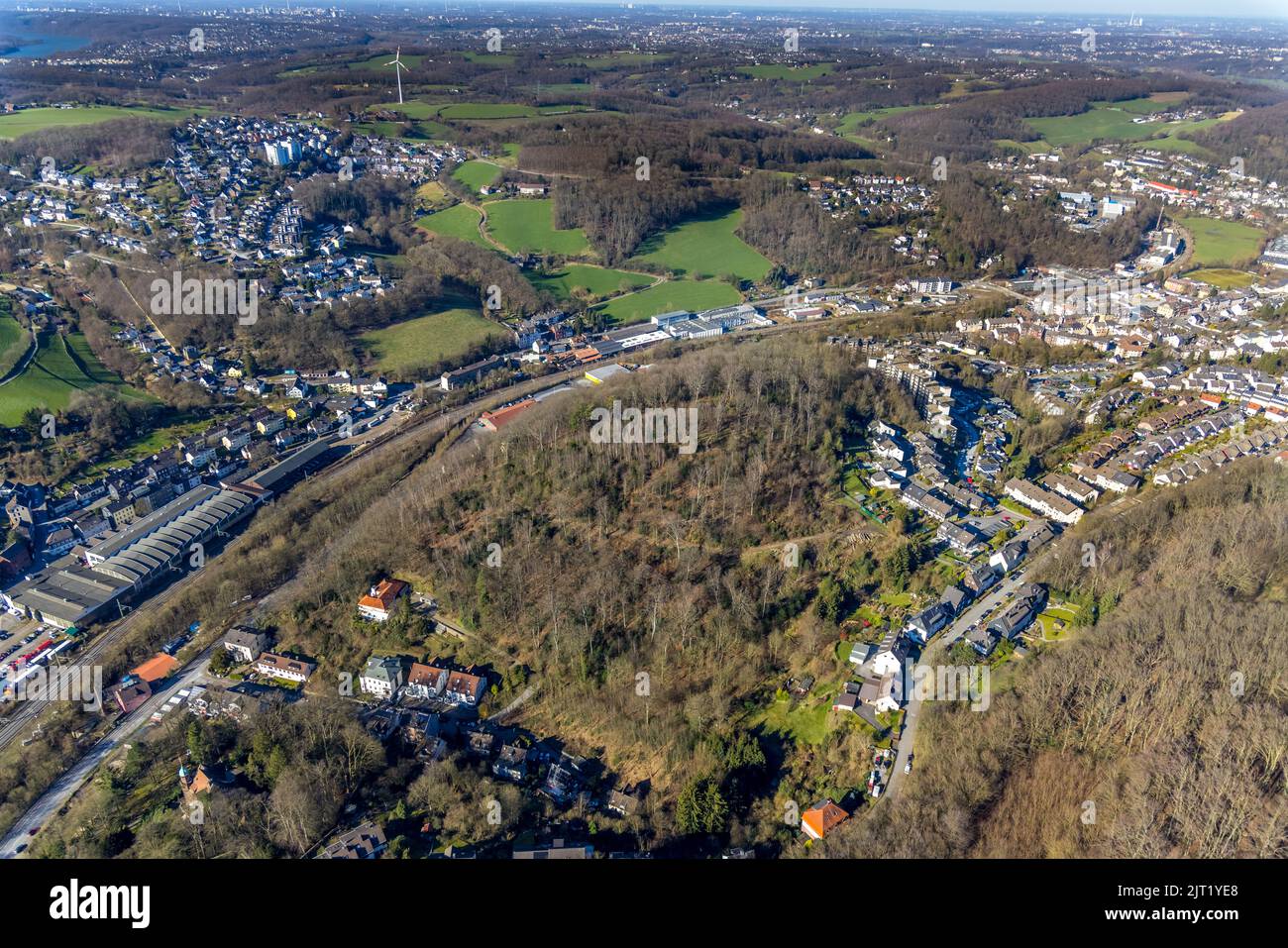 Luftaufnahme, Waldgebiet Loper Berg mit Bezirk Bonsfeld und links im Bildbezirk Hoppscheiderberg, Oberbonsfeld, Velbert, Ruhrgebiet, Stockfoto