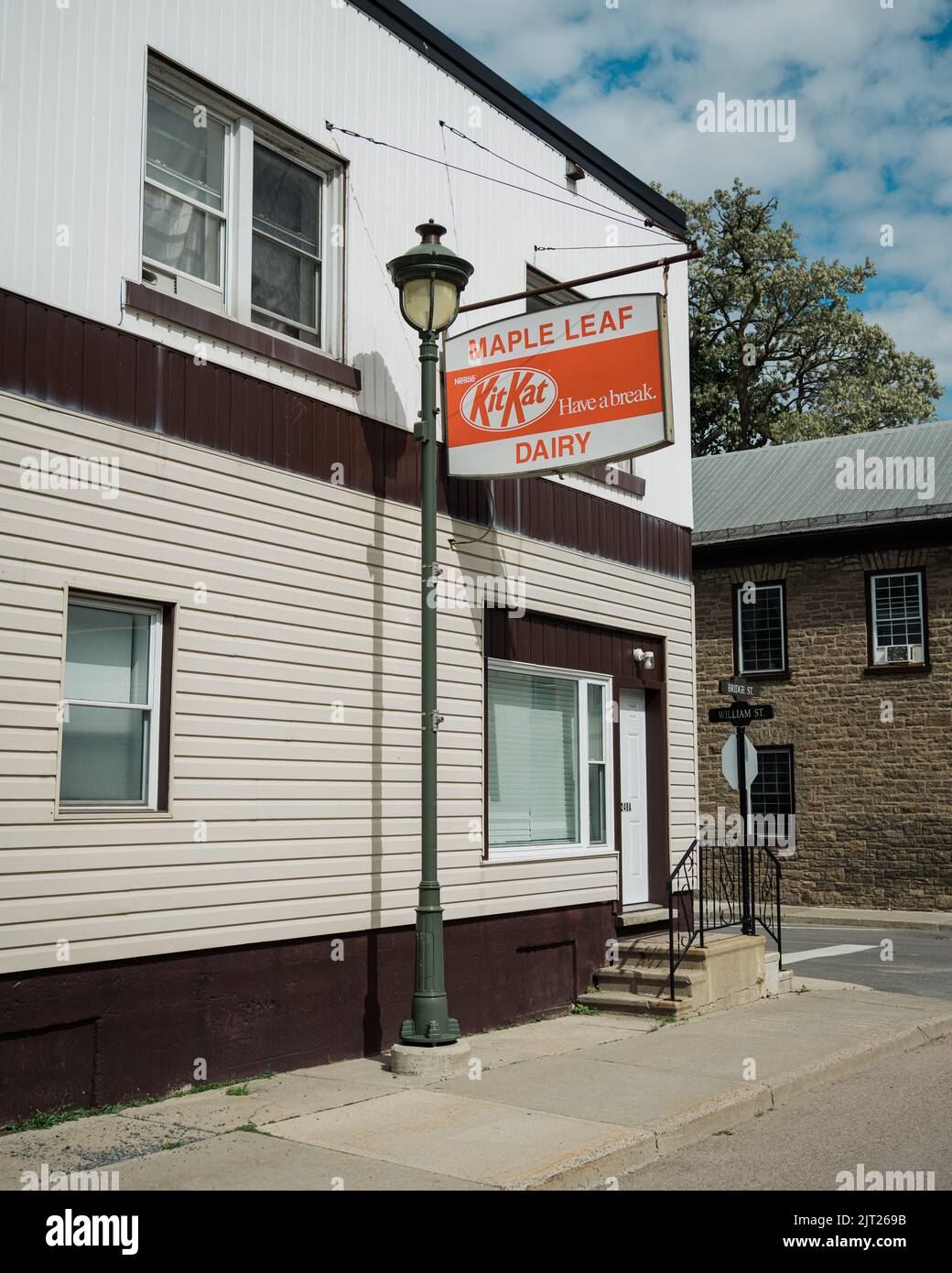 Maple Leaf Dairy Vintage-Schild, Carleton Place, Ontario, Kanada Stockfoto
