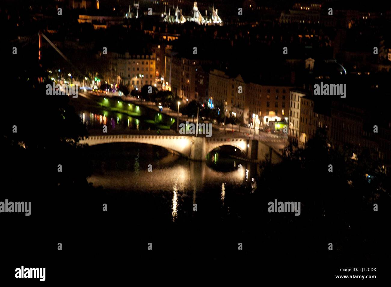 Lyon bei Nacht, Lyon, Rhone, Rhone Alpes, Frankreich Stockfoto