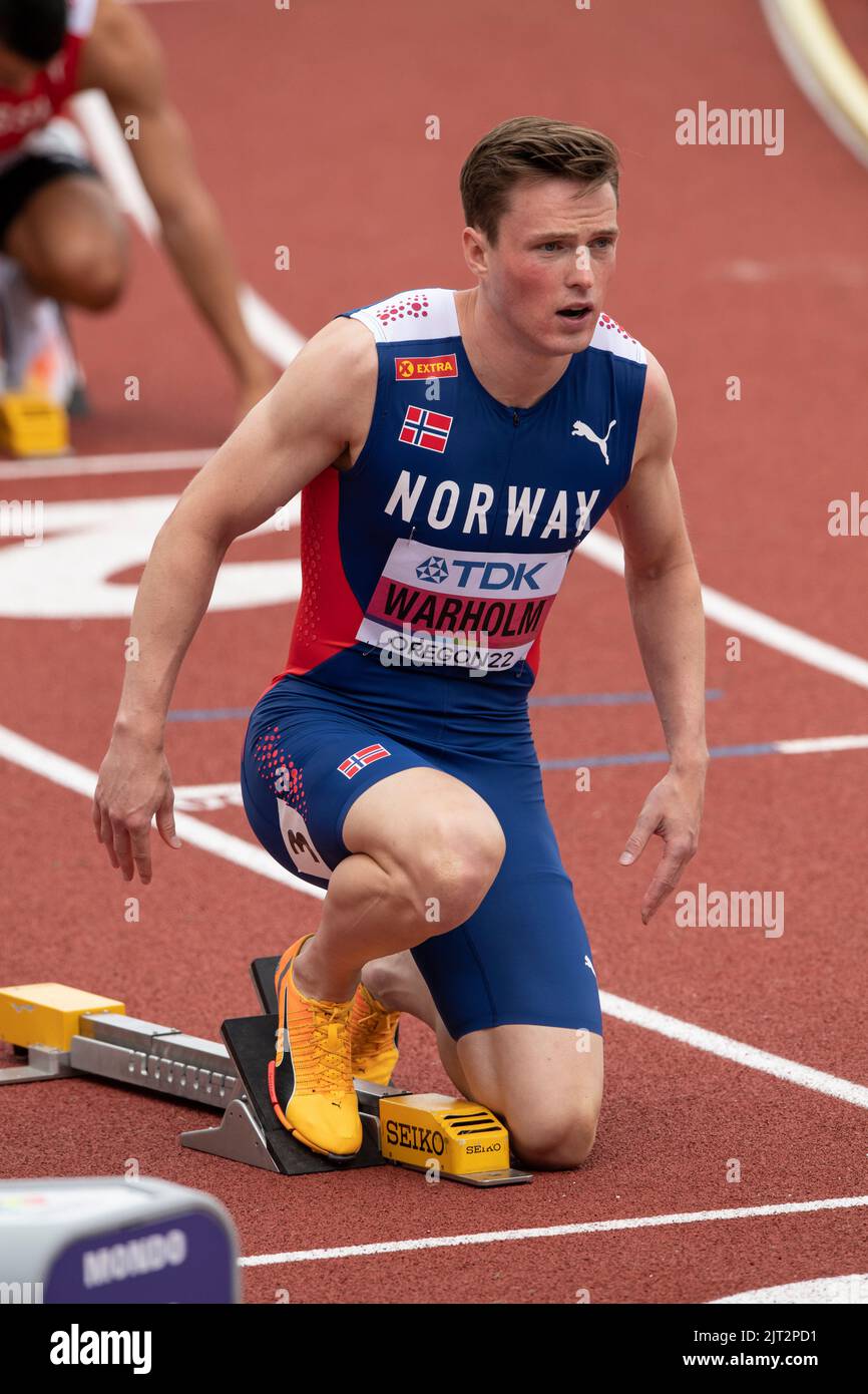 Karsten Warholm aus Norwegen, der bei den 400m Hürden der Männer bei