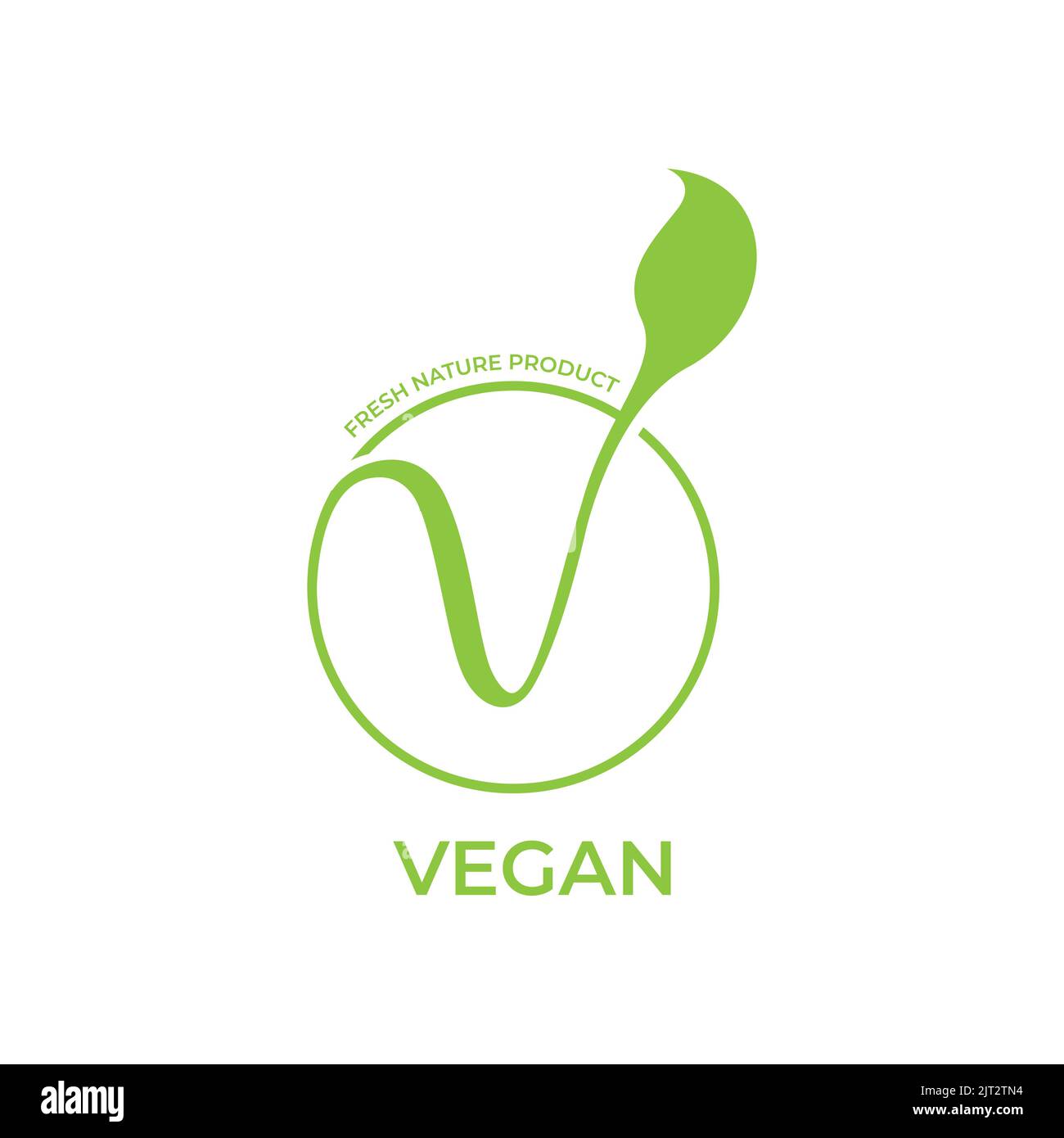 Vegane Kalligraphie-Logo mit grünen Blättern für Bio-Lebensmittel. Vegan vegetarisches Design Symbol Typografie Logo Stock Vektor