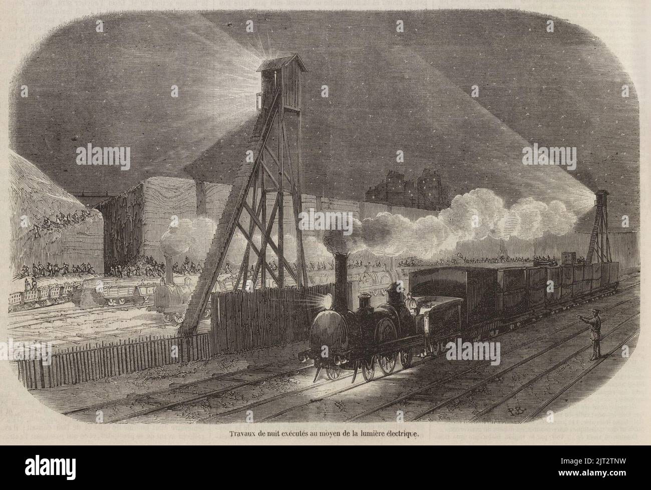 Travaux de nuit exécutés au moyen de la Lumière électrique, 1853. Stockfoto