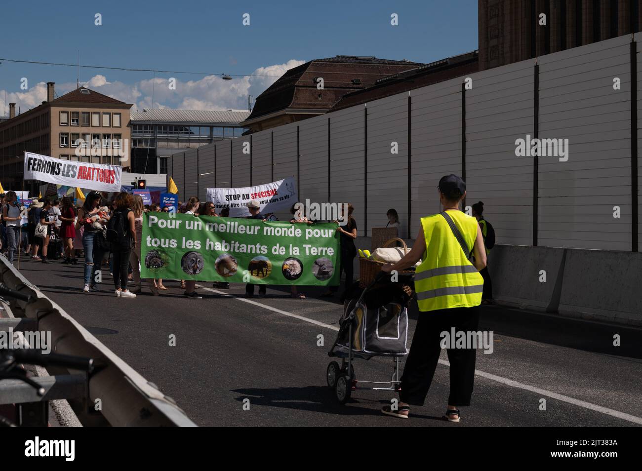 Lausanne, Waadt, Schweiz - 28.28.2022: Kundgebung für das Ende des Speziesismus. Kampagne von Stop au speciesism. Stockfoto