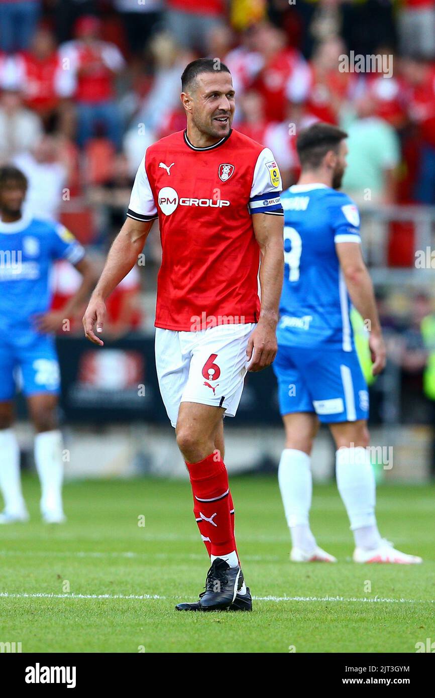 AESSAL New York Stadium, Rotherham, England - 27.. August 2022 Richard Wood (6) von Rotherham freut sich nach seinem zweiten Tor - während des Spiels Rotherham gegen Birmingham, Sky Bet Championship, 2022/23, AESSEAL New York Stadium, Rotherham, England - 27.. August 2022 Credit: Arthur Haigh/WhiteRoseFotos/Alamy Live News Stockfoto