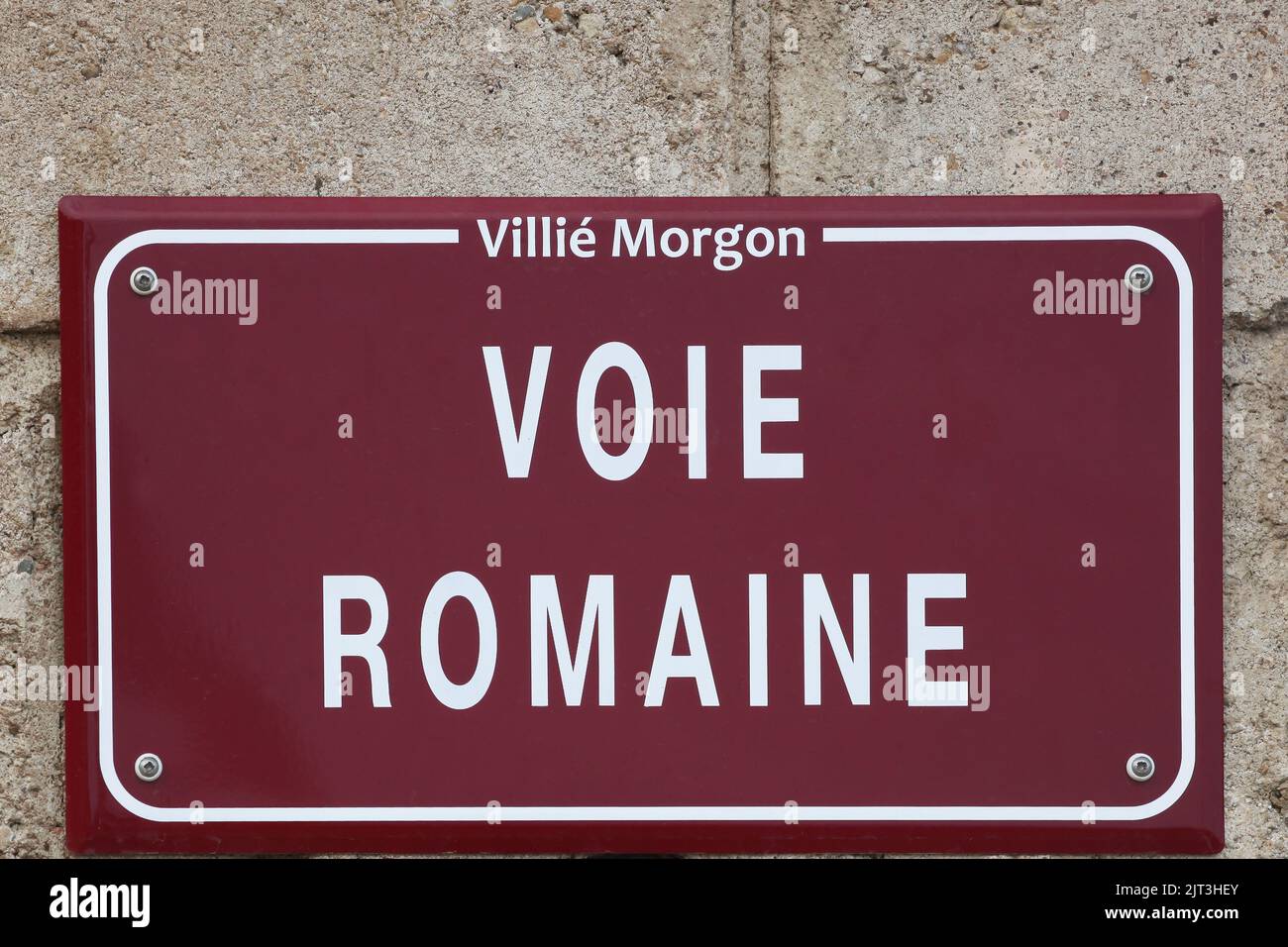 Römisches Wegzeichen in Villie Morgon, Beaujolais, Frankreich Stockfoto
