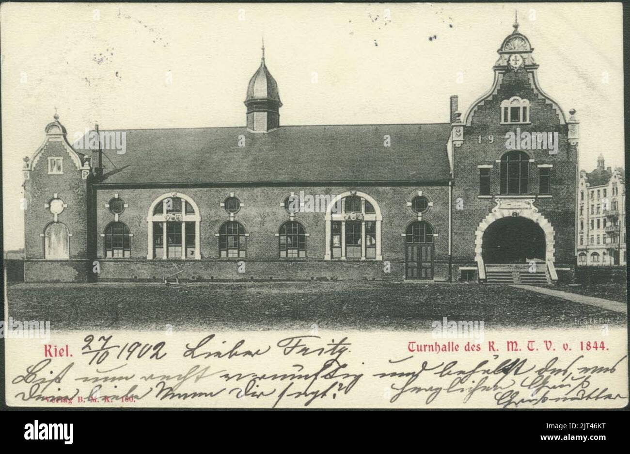 Turnhalle des Kieler Männer-Turnvereins (K.M.T.V.) von 1844 in der Jahnstraße (Kiel 27,343). Stockfoto