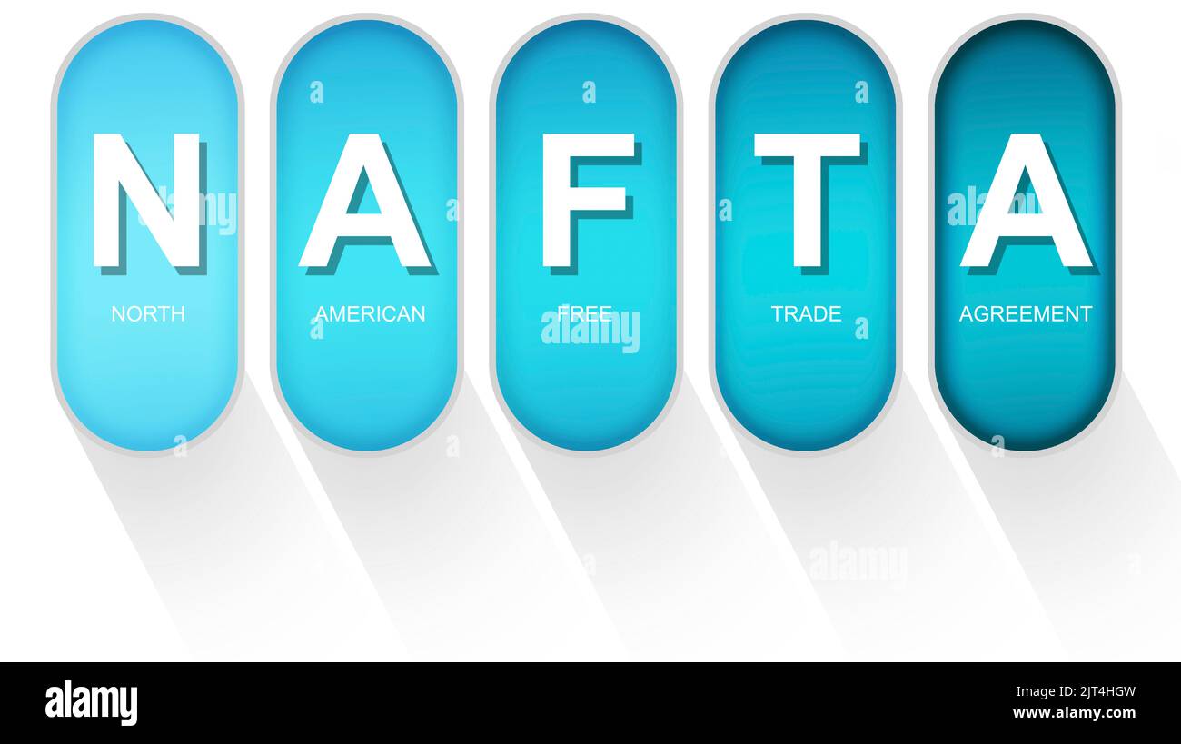 NAFTA als nordamerikanisches Freihandelsabkommen isoliert, 3D Rendering Stockfoto