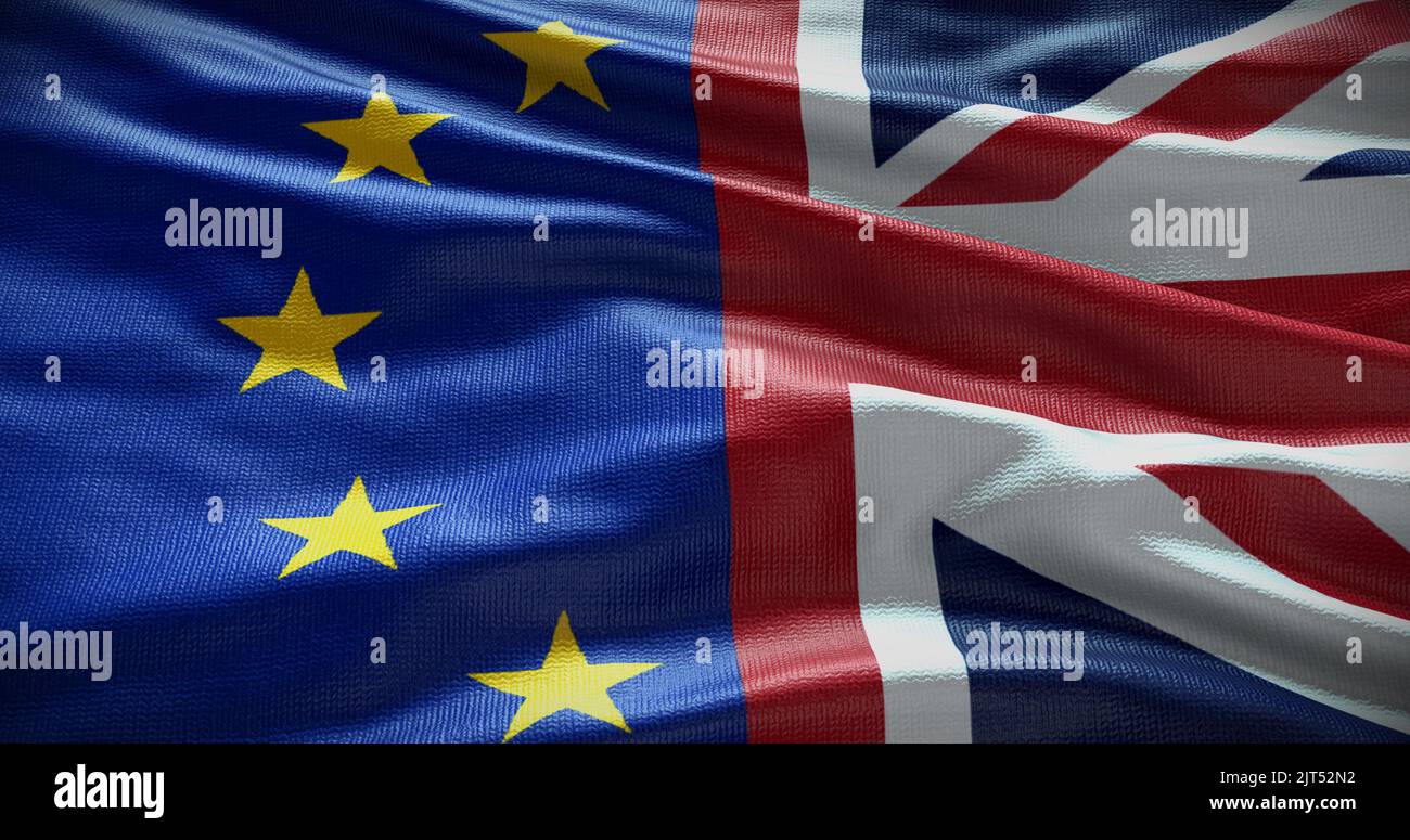 Hintergrund der Flagge des Vereinigten Königreichs und der Europäischen Union. Beziehungen zwischen der Regierung des Landes und der EU. 3D Abbildung Stockfoto