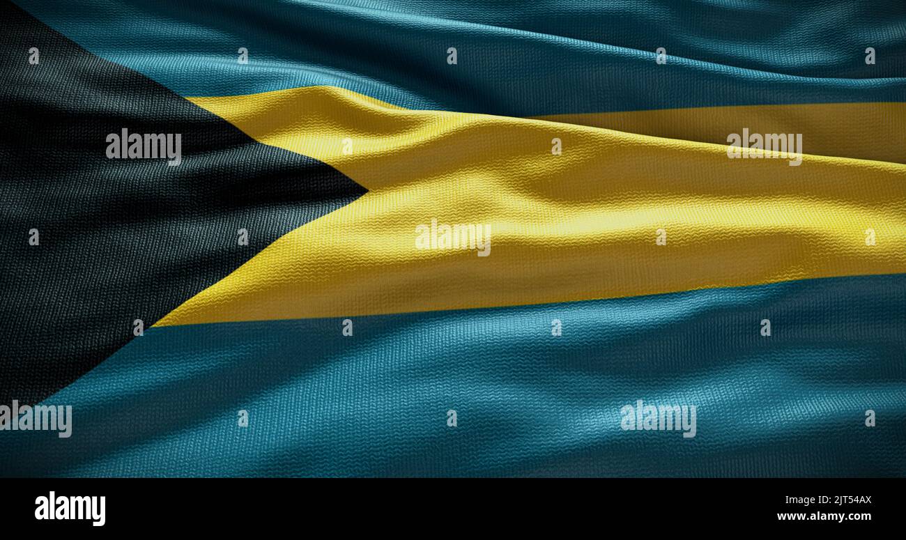 Bahamas Nationalflagge winkt Hintergrund. Flacher Hintergrund mit Kopierbereich. Stockfoto