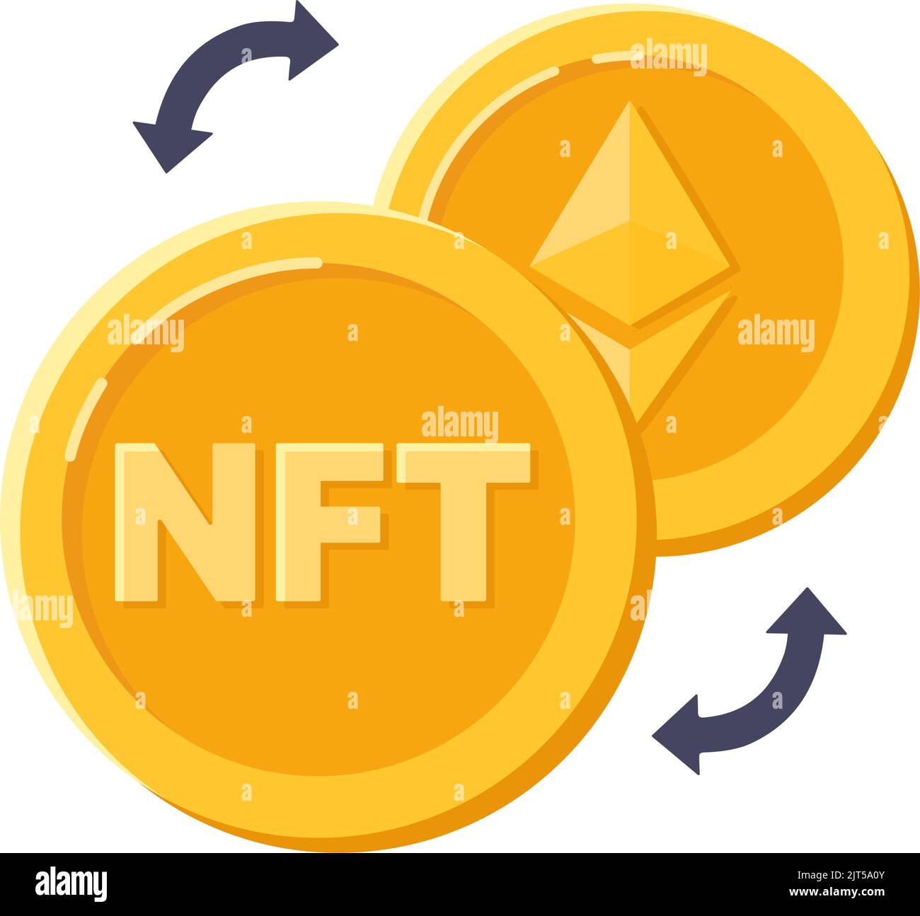 NFT-Technologie, ethereum-Münzen. Blockchain-Technologie Ether, bargeldloser Austausch. Vektorgrafik Stock Vektor