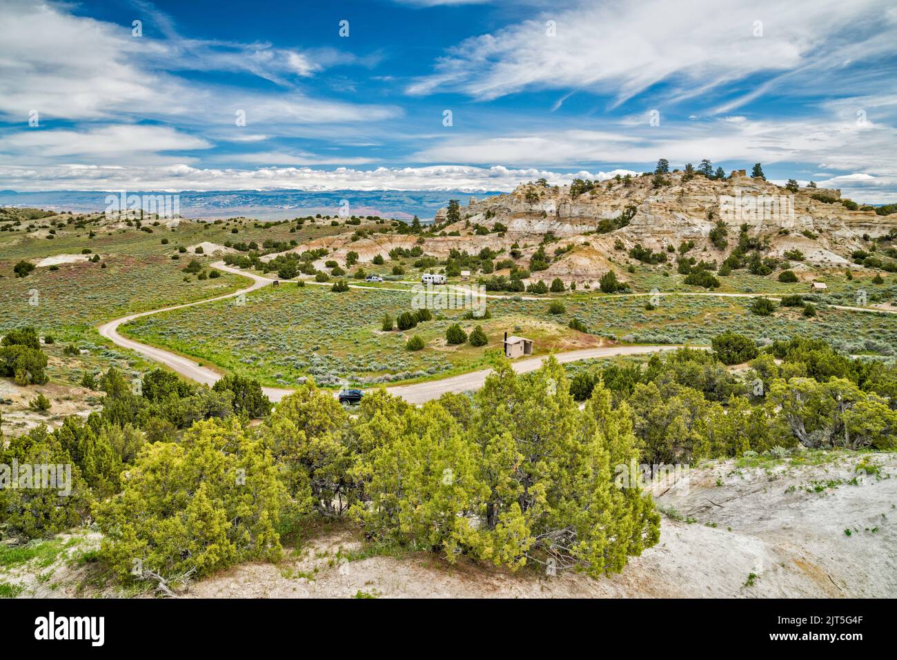 Campingplatz in Castle Gardens Scenic Area, Bighorn Basin, in der Nähe der Stadt Ten Sleep, Wyoming, USA Stockfoto