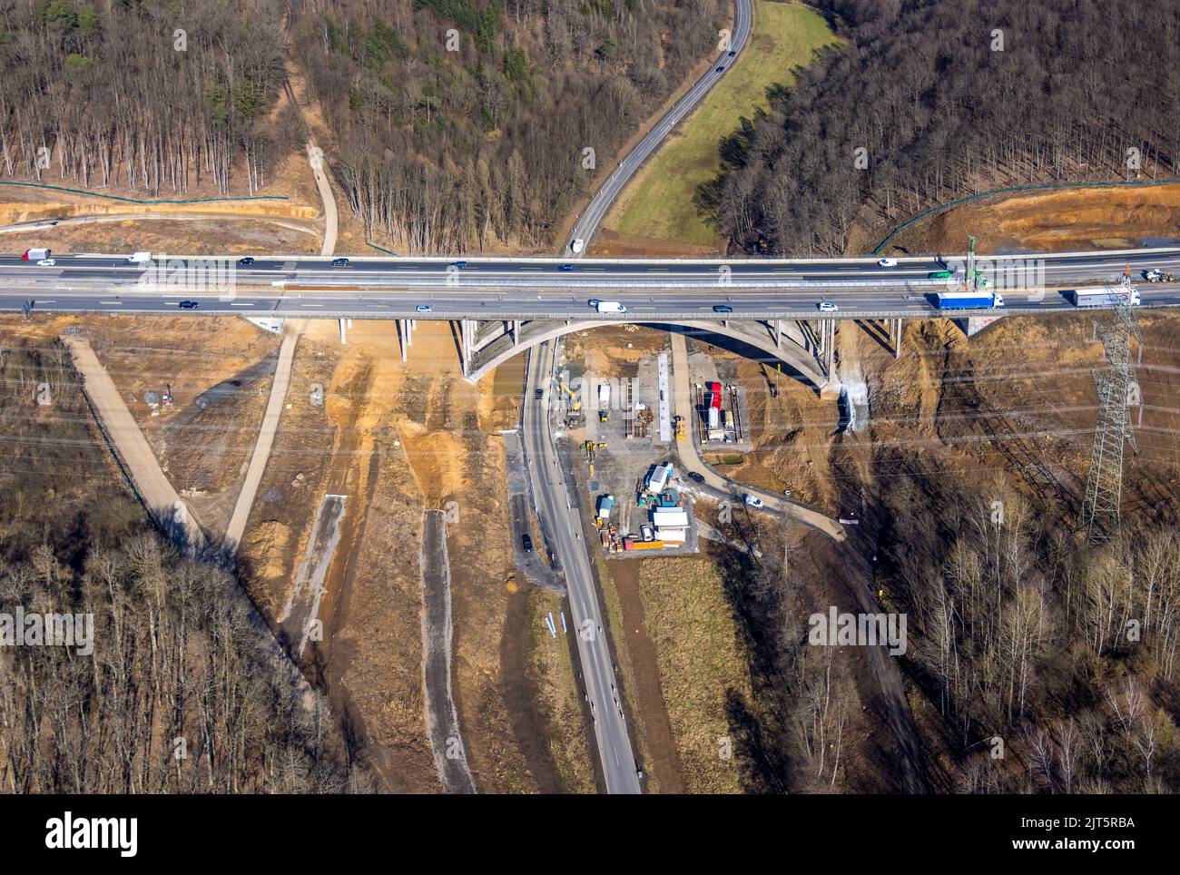 Autobahnbrückenviadukt Bechlingen der Autobahn A45 Sauerlandlinie, Baustelle für Ersatz, Aßlar, Sauerland, Hessen, Deutschland, Freeway, Fre Stockfoto