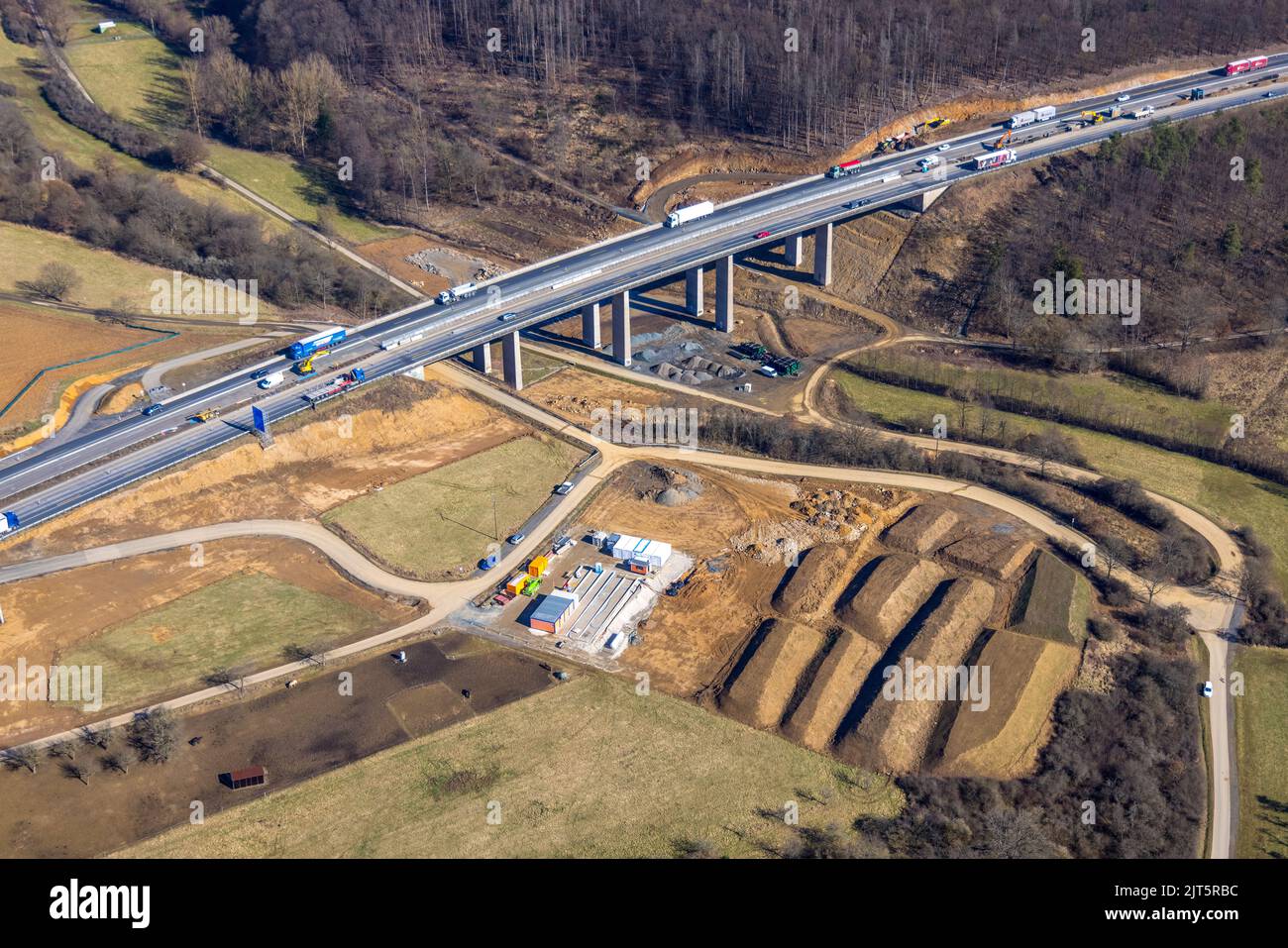 Autobahnbrücke Bornbach der Autobahn A45 Sauerlandlinie, Baustelle für Ersatz, Aßlar, Sauerland, Hessen, Deutschland, Autobahn, Autobahn A45, Stockfoto