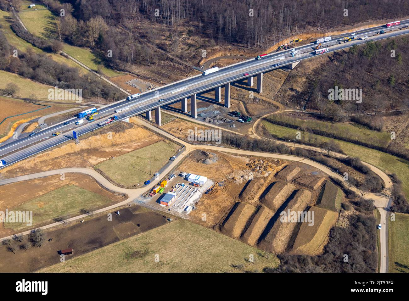 Autobahnbrücke Bornbach der Autobahn A45 Sauerlandlinie, Baustelle für Ersatz, Aßlar, Sauerland, Hessen, Deutschland, Autobahn, Autobahn A45, Stockfoto