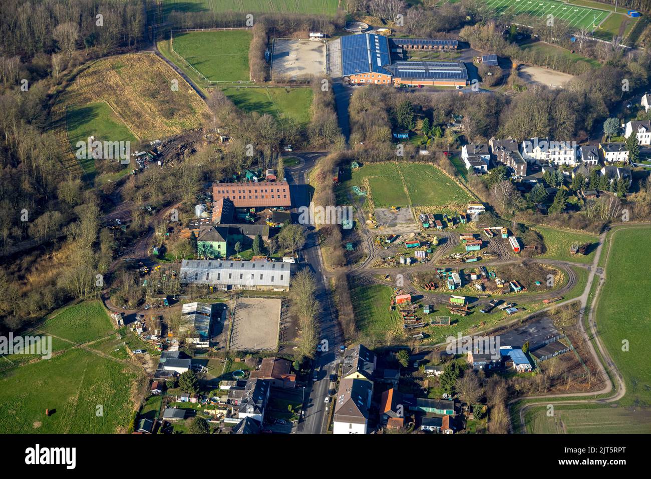 Luftaufnahme, Bergenhof im Bochumer Stadtteil Bergen, Ruhrgebiet, Nordrhein-Westfalen, Deutschland, Bochum, DE, Europa, Landwirtschaft, Luftaufnahmen Stockfoto