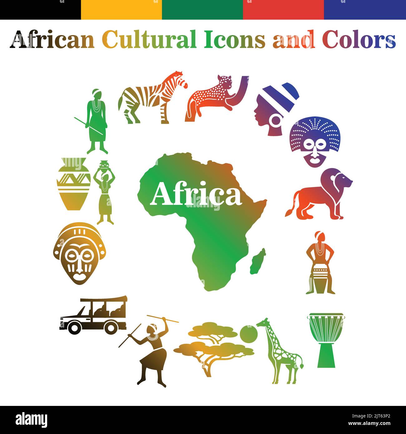 Afrikanische Kultur Symbole und Farben - Vektor-Ikonen von Afrika - Afrika Karte - Afrika Tribal Culture Vektor Artwork Stock Vektor
