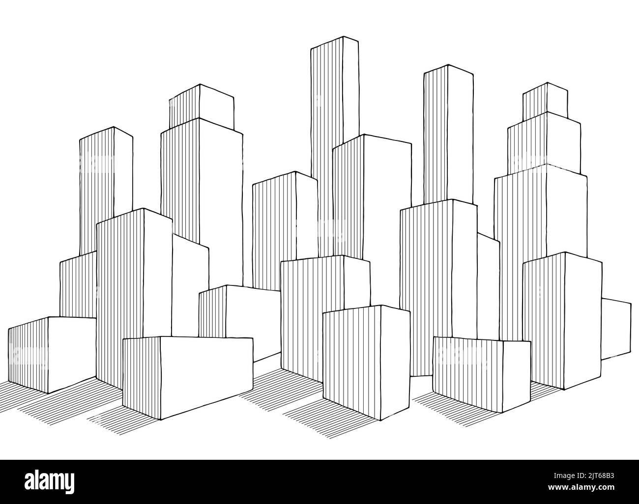 City Grafik schwarz weiß Stadtbild Skyline Skizze Illustration Vektor Stock Vektor