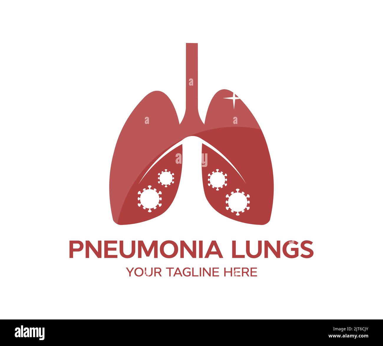 Logo für Lungenpneumonie. Vom Virus infizierte menschliche Lungen. Atemwegsinfektion, die durch ein Virusvektordesign und eine Illustration verursacht wird. Stock Vektor