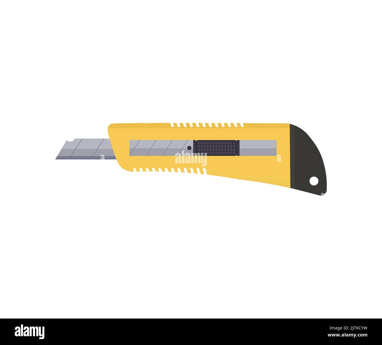 Das gelbe Schreibwarenmesser Logo Design. Cutter, Construction Tool Vektor-Design und Illustration. Stock Vektor