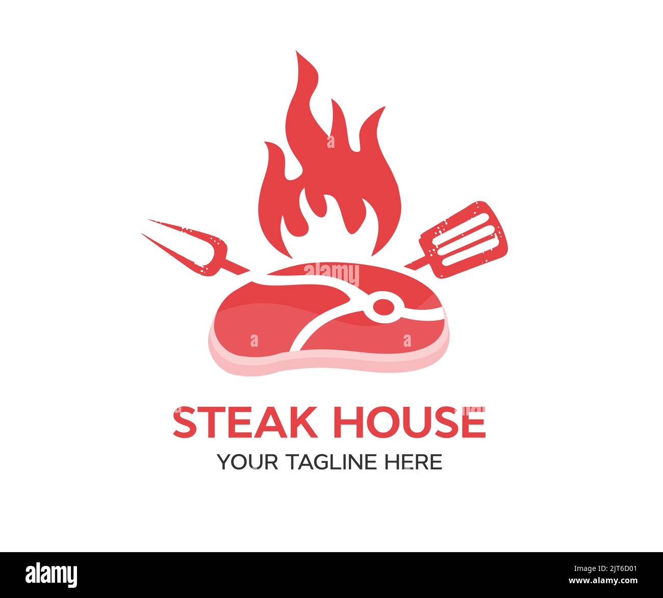 Steak House, Logo des Grillrestaurants, Design des Poster-Logos. BBQ trendy Logo mit Grill, Spatel und Grill Gabel Vektor-Design und Illustration Stock Vektor