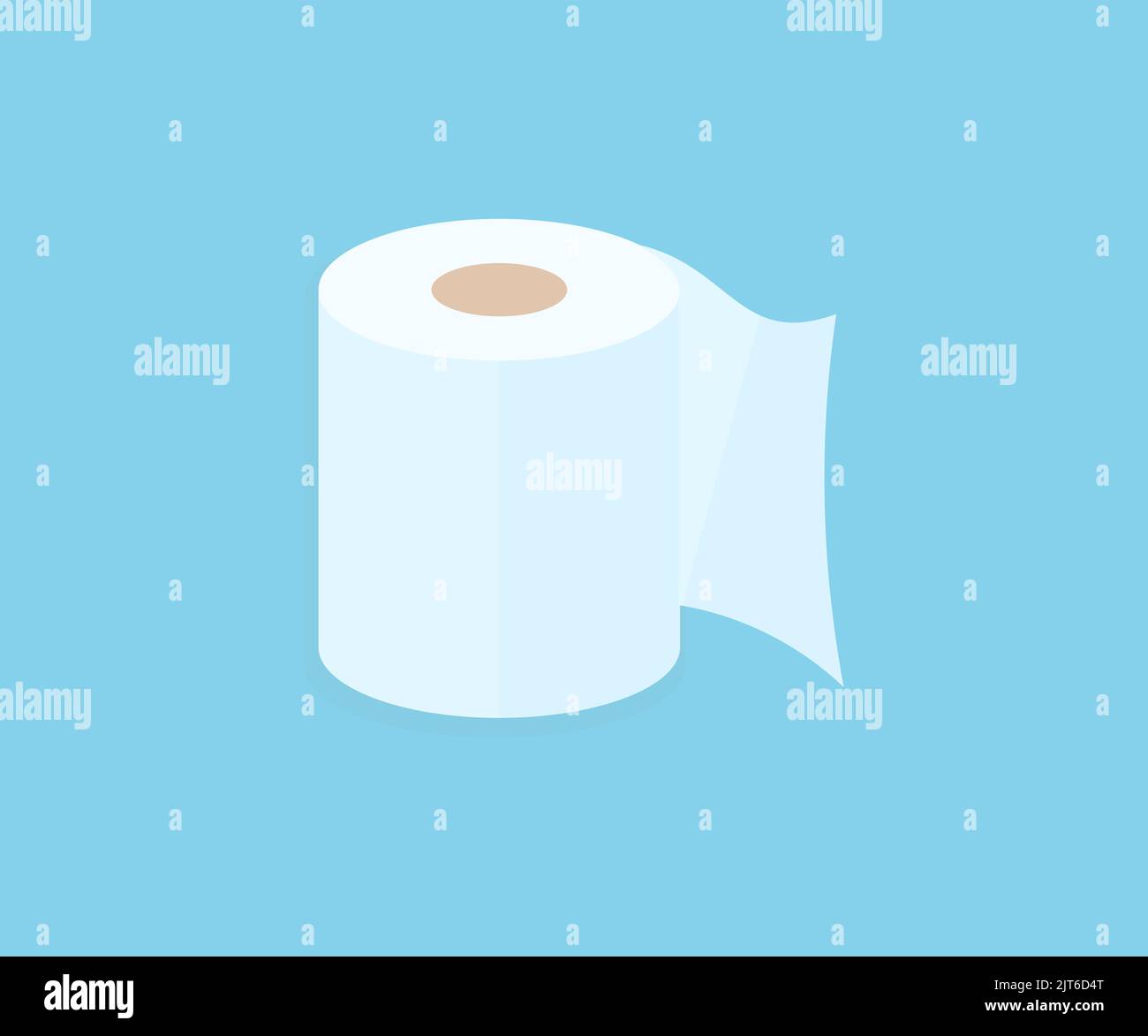 Aufgewickelte Rolle mit Logo aus Toilettenpapier. Eine Toilettenpapierrolle isoliert auf blauem Hintergrund Vektor-Design und Illustration. Stock Vektor