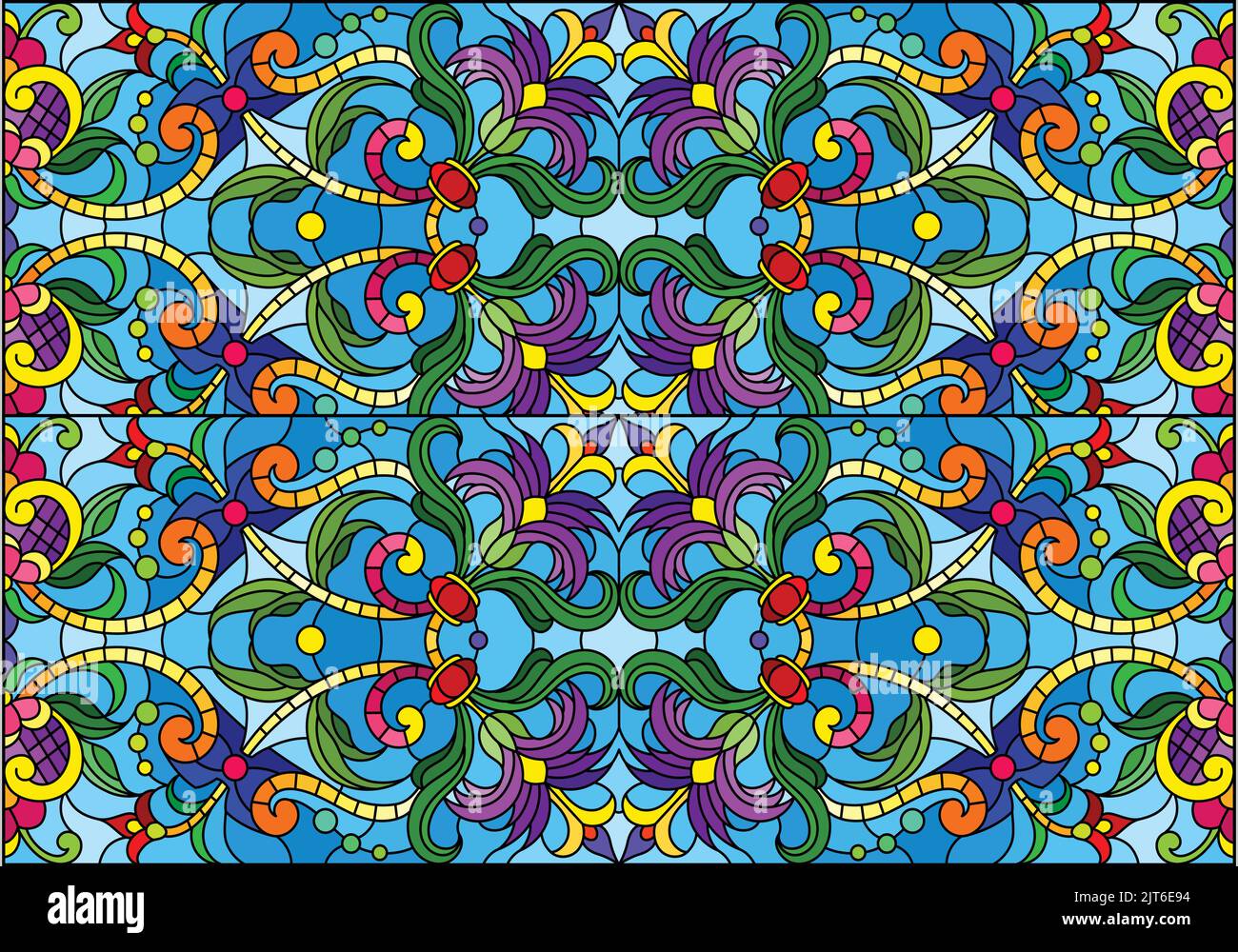 Computergrafiken. Illustration des abstrakten floralen Hintergrunds, psychedelisch symmetrisches Ornament. Traditionelles orientalisches Mosaik für Design, Teppich-Pat Stock Vektor