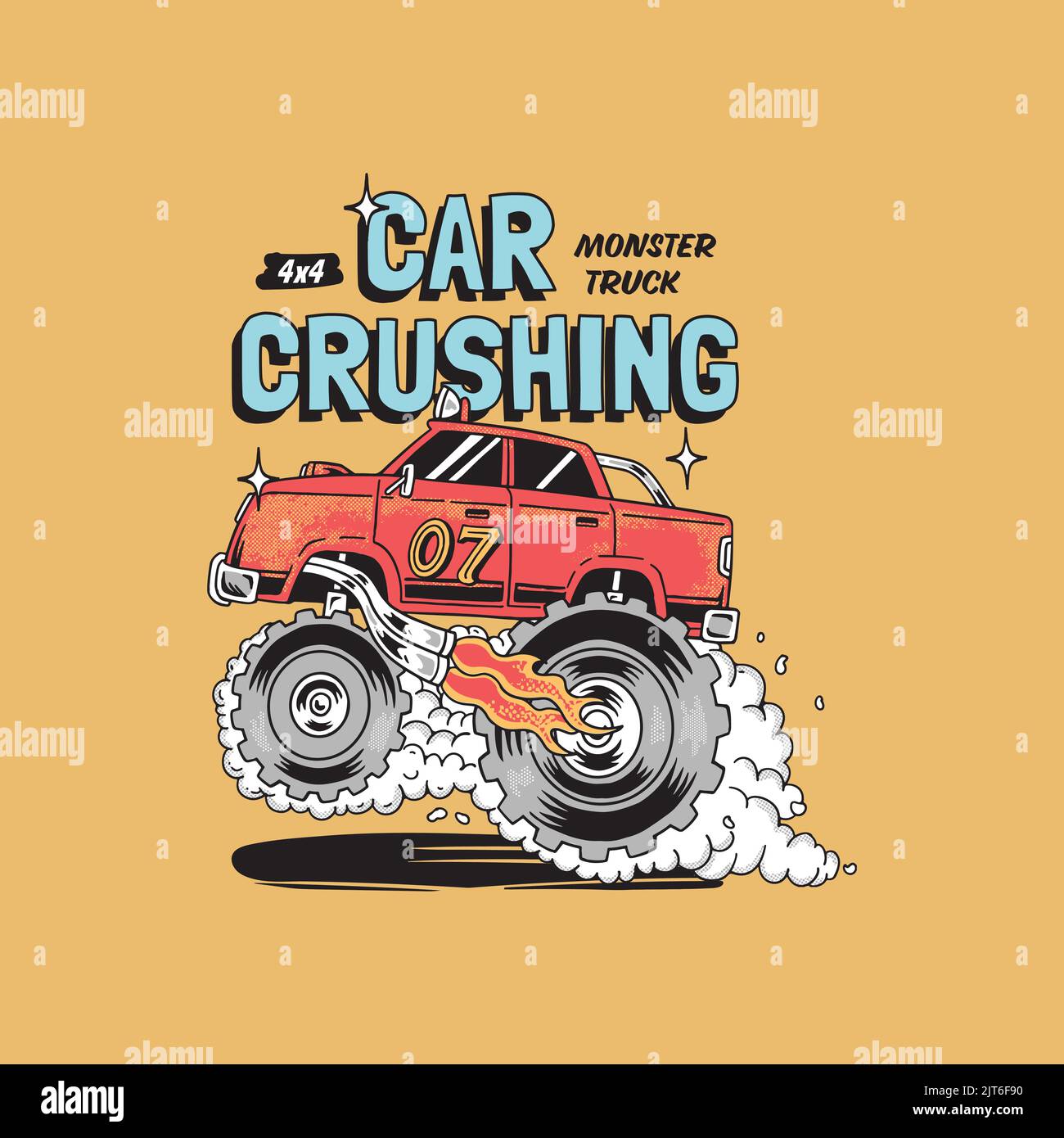 Car Crushing Logo Big Monster Truck, Crush Car, Crushing Truck, School Cut Files, 100 Tage Jungen Shirt Design Vektor Illustration. Tapeten, Flyer Stock Vektor