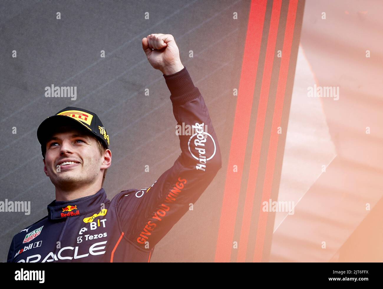 Spa, Belgien. 28. August 2022. SPA - Max Verstappen feiert seinen Sieg nach dem Grand Prix von Belgien F1 auf dem Circuit of Spa-Francorchamps am 29. August 2022 in SPA, Belgien. REMKO DE WAAL Kredit: ANP/Alamy Live Nachrichten Kredit: ANP/Alamy Live Nachrichten Stockfoto