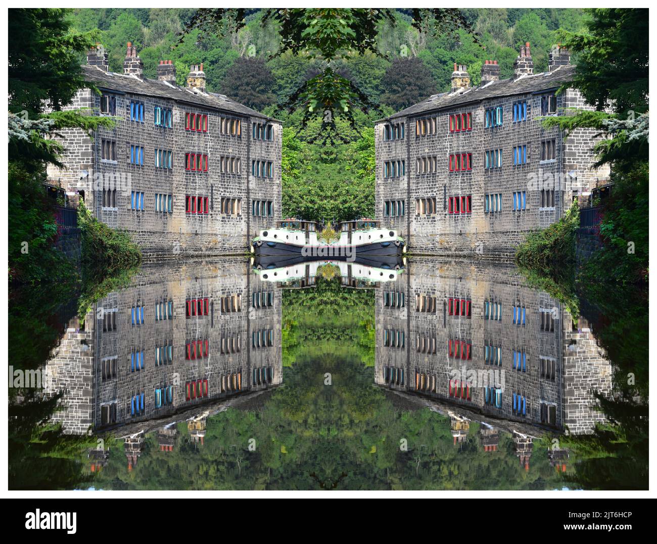 Symmetrie, Rochdale Canal, Hebden Bridge, West Yorkshire Stockfoto